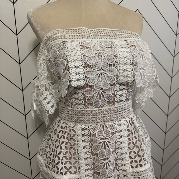 Self Portrait Off The Shoulder Guipure Lace Mini Dress - Picture 5 of 13